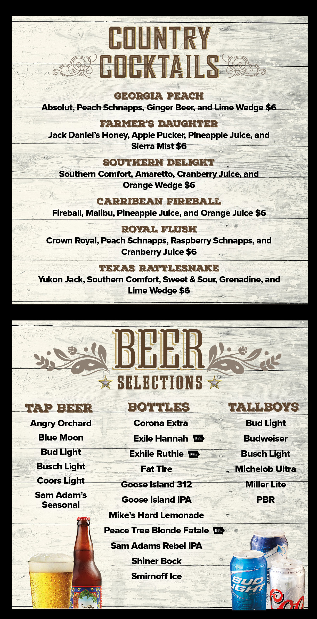 Country Cocktails Menu